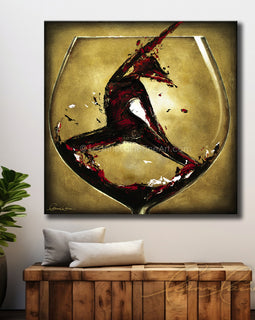 A Glass of Red Wine A Day Reverse Warrior yoga wine art from Leanne Laine Fine Art