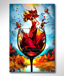 Foliage Free fall autumn women in wine art from Leanne Laine Fine Art