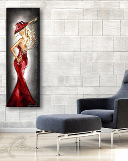 Radiant in Red - Blonde wine art from Leanne Laine Fine Art