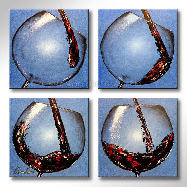 Crimson Play (Blue) wine art from Leanne Laine Fine Art